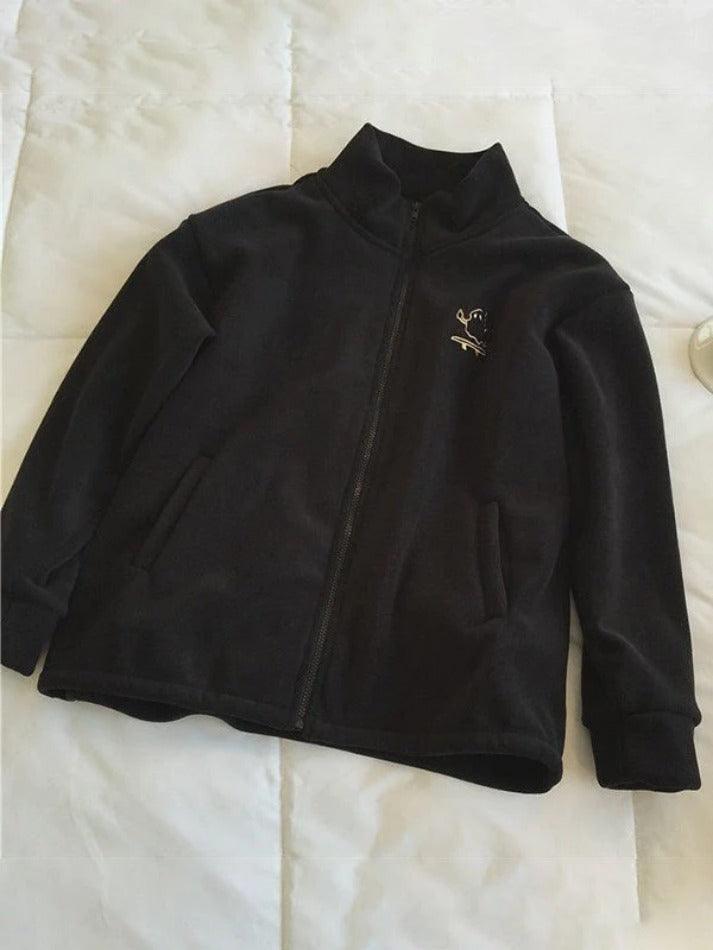Style Core Aesthetics, New Style Trends - Embroidery Zip Up Fleece Jacket Style Core Aesthetics, New Style Trends - Embroidery Zip Up Fleece Jacket