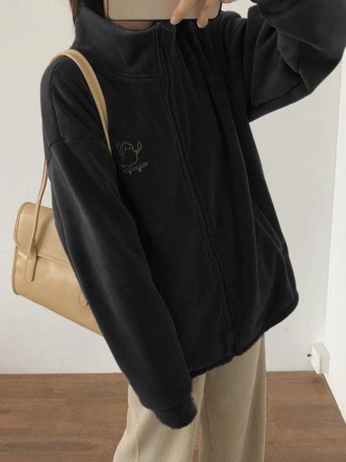 Style Core Aesthetics, New Style Trends - Embroidery Zip Up Fleece Jacket Style Core Aesthetics, New Style Trends - Embroidery Zip Up Fleece Jacket