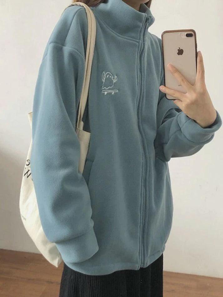 Style Core Aesthetics, New Style Trends - Embroidery Zip Up Fleece Jacket Style Core Aesthetics, New Style Trends - Embroidery Zip Up Fleece Jacket