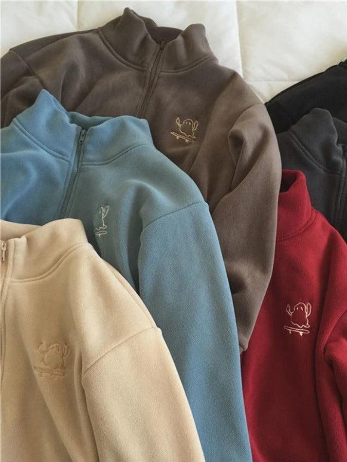 Style Core Aesthetics, New Style Trends - Embroidery Zip Up Fleece Jacket Style Core Aesthetics, New Style Trends - Embroidery Zip Up Fleece Jacket