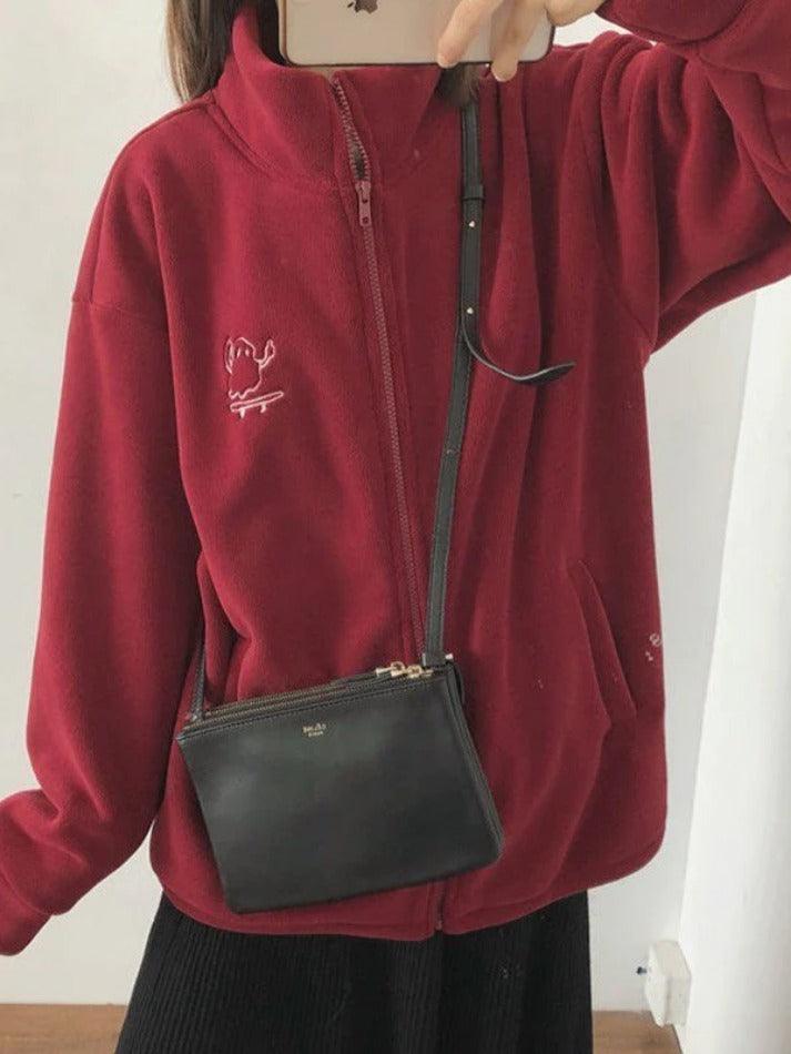 Style Core Aesthetics, New Style Trends - Embroidery Zip Up Fleece Jacket Style Core Aesthetics, New Style Trends - Embroidery Zip Up Fleece Jacket