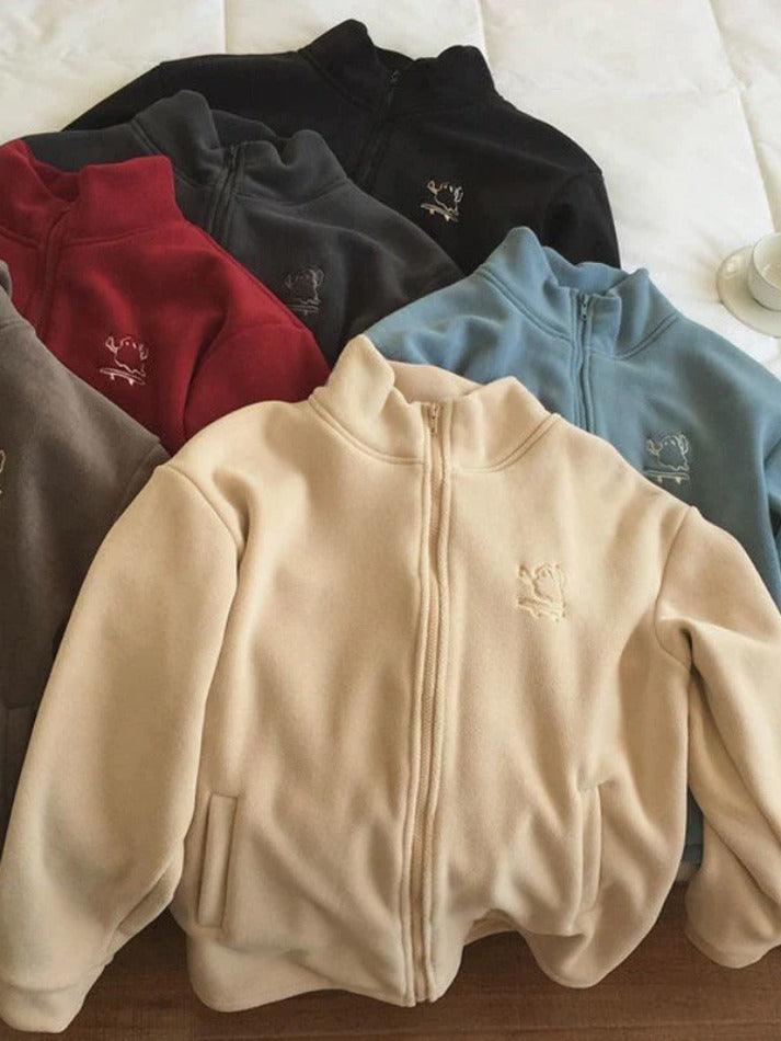 Style Core Aesthetics, New Style Trends - Embroidery Zip Up Fleece Jacket Style Core Aesthetics, New Style Trends - Embroidery Zip Up Fleece Jacket