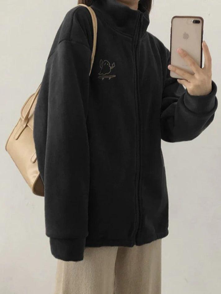 Style Core Aesthetics, New Style Trends - Embroidery Zip Up Fleece Jacket Style Core Aesthetics, New Style Trends - Embroidery Zip Up Fleece Jacket