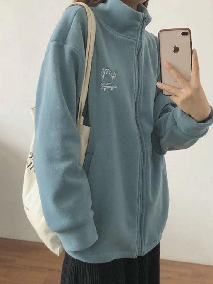 Style Core Aesthetics, New Style Trends - Embroidery Zip Up Fleece Jacket Style Core Aesthetics, New Style Trends - Embroidery Zip Up Fleece Jacket