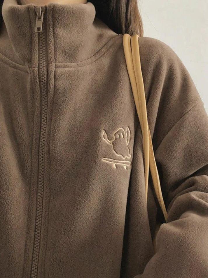 Style Core Aesthetics, New Style Trends - Embroidery Zip Up Fleece Jacket Style Core Aesthetics, New Style Trends - Embroidery Zip Up Fleece Jacket