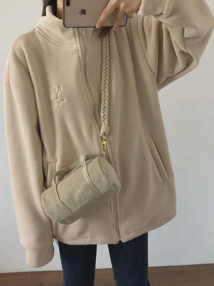 Style Core Aesthetics, New Style Trends - Embroidery Zip Up Fleece Jacket Style Core Aesthetics, New Style Trends - Embroidery Zip Up Fleece Jacket
