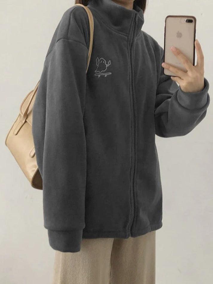 Style Core Aesthetics, New Style Trends - Embroidery Zip Up Fleece Jacket Style Core Aesthetics, New Style Trends - Embroidery Zip Up Fleece Jacket