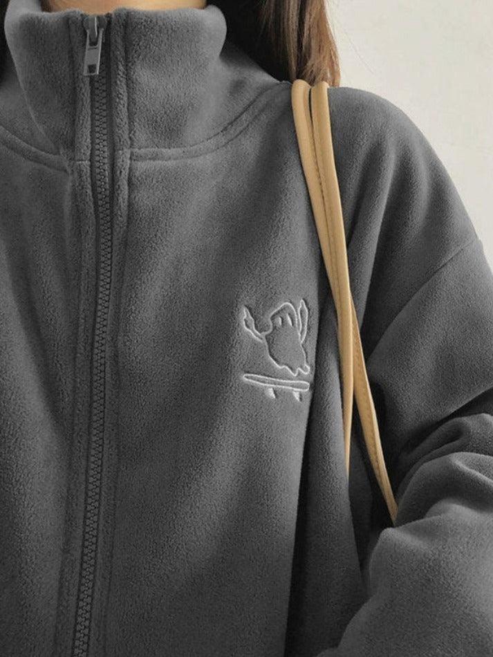 Style Core Aesthetics, New Style Trends - Embroidery Zip Up Fleece Jacket Style Core Aesthetics, New Style Trends - Embroidery Zip Up Fleece Jacket