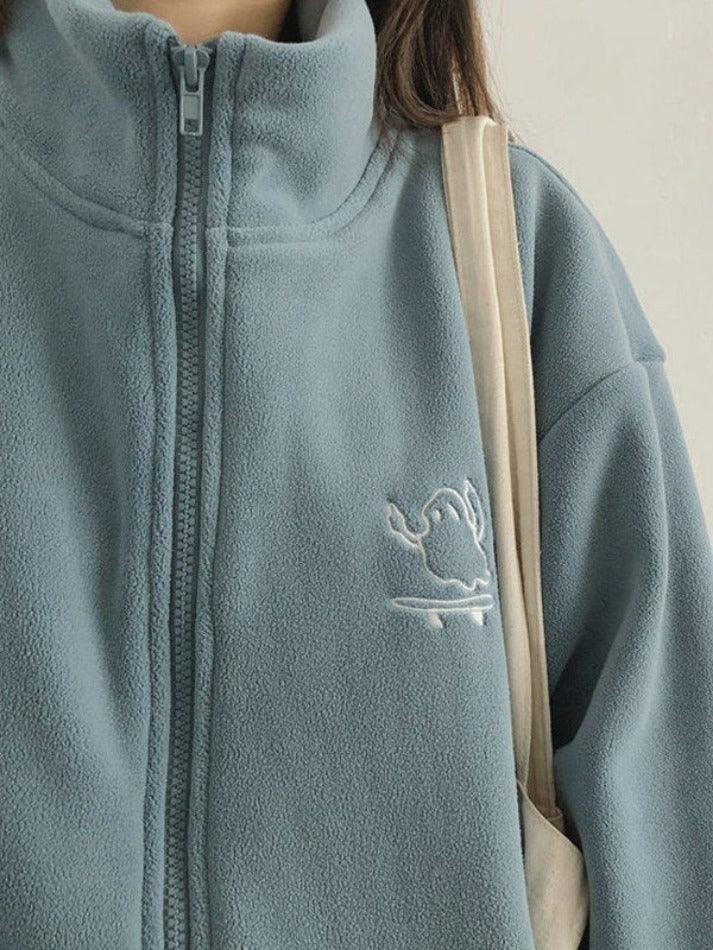 Style Core Aesthetics, New Style Trends - Embroidery Zip Up Fleece Jacket Style Core Aesthetics, New Style Trends - Embroidery Zip Up Fleece Jacket