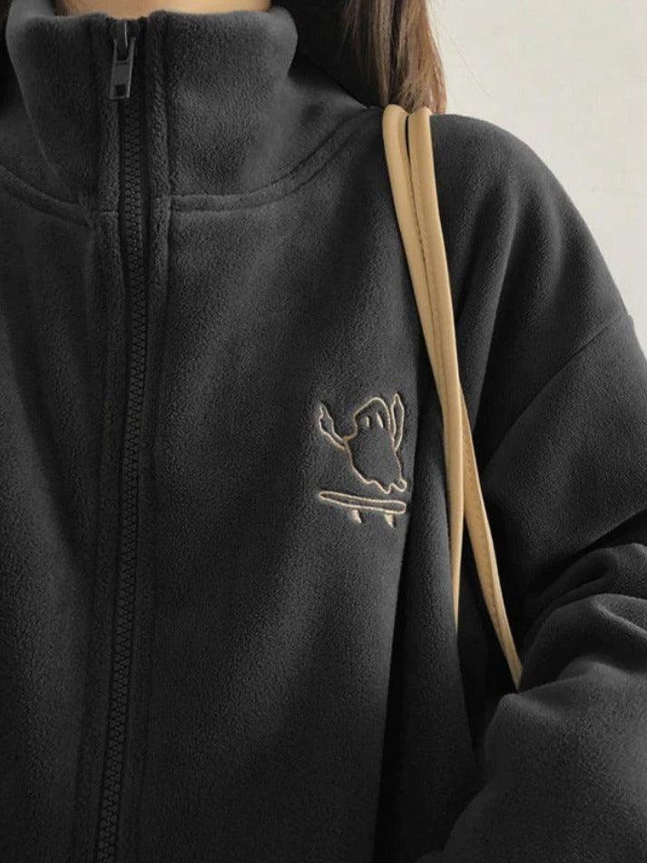 Style Core Aesthetics, New Style Trends - Embroidery Zip Up Fleece Jacket Style Core Aesthetics, New Style Trends - Embroidery Zip Up Fleece Jacket