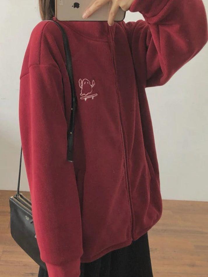Style Core Aesthetics, New Style Trends - Embroidery Zip Up Fleece Jacket Style Core Aesthetics, New Style Trends - Embroidery Zip Up Fleece Jacket