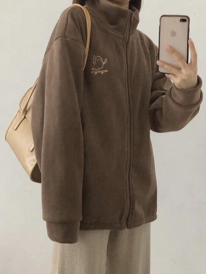 Style Core Aesthetics, New Style Trends - Embroidery Zip Up Fleece Jacket Style Core Aesthetics, New Style Trends - Embroidery Zip Up Fleece Jacket