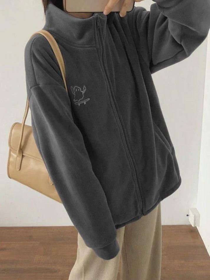 Style Core Aesthetics, New Style Trends - Embroidery Zip Up Fleece Jacket Style Core Aesthetics, New Style Trends - Embroidery Zip Up Fleece Jacket