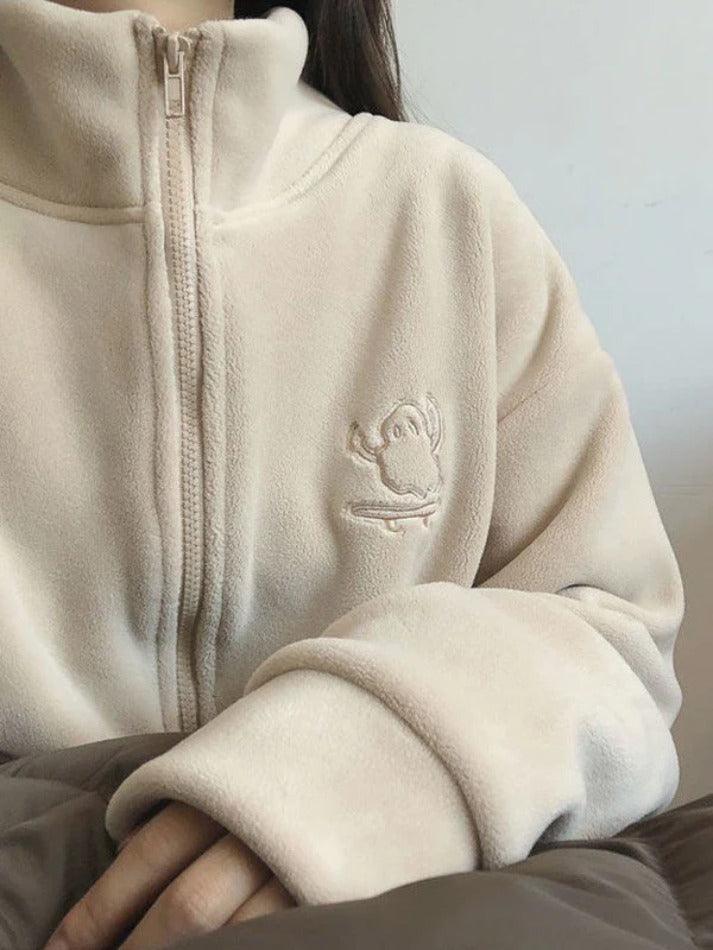 Style Core Aesthetics, New Style Trends - Embroidery Zip Up Fleece Jacket Style Core Aesthetics, New Style Trends - Embroidery Zip Up Fleece Jacket