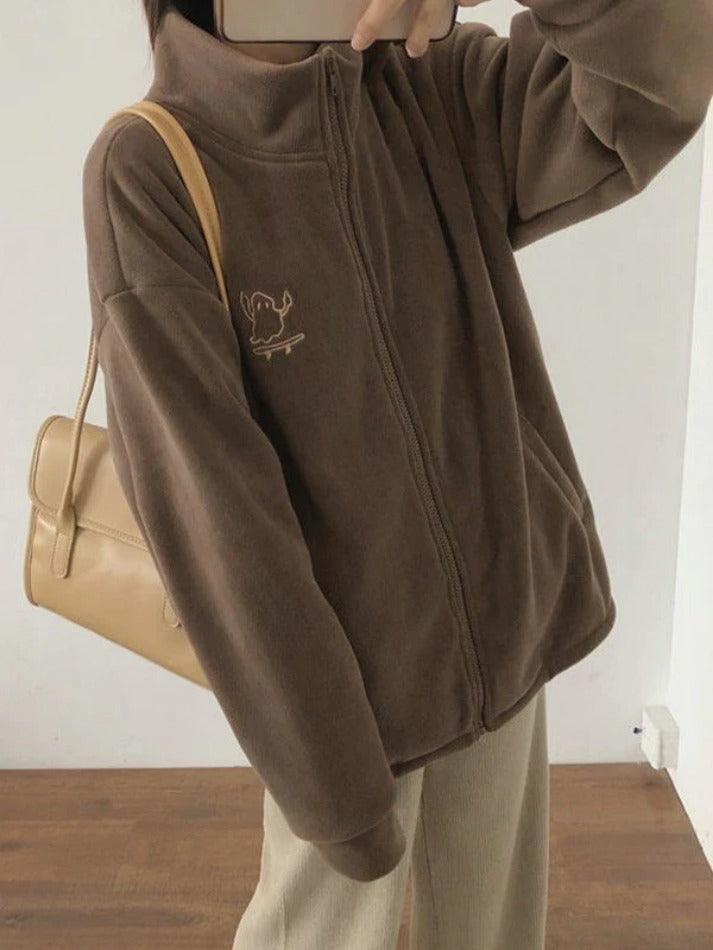 Style Core Aesthetics, New Style Trends - Embroidery Zip Up Fleece Jacket Style Core Aesthetics, New Style Trends - Embroidery Zip Up Fleece Jacket
