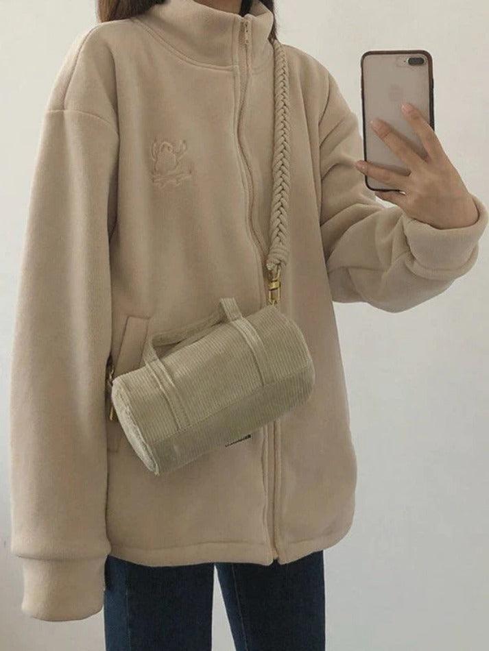 Style Core Aesthetics, New Style Trends - Embroidery Zip Up Fleece Jacket Style Core Aesthetics, New Style Trends - Embroidery Zip Up Fleece Jacket