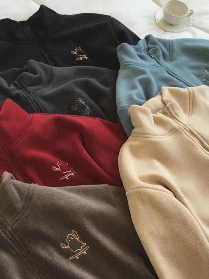Style Core Aesthetics, New Style Trends - Embroidery Zip Up Fleece Jacket Style Core Aesthetics, New Style Trends - Embroidery Zip Up Fleece Jacket
