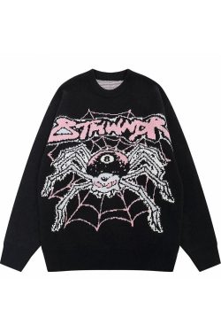 Style Core Aesthetics, New Style Trends - Evil Spider Graphic Knit Cotton Sweater