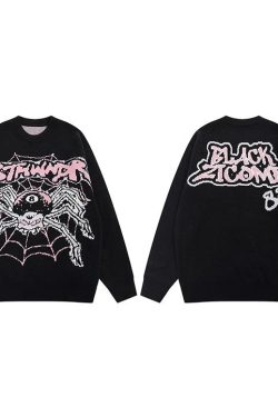 Style Core Aesthetics, New Style Trends - Evil Spider Graphic Knit Cotton Sweater