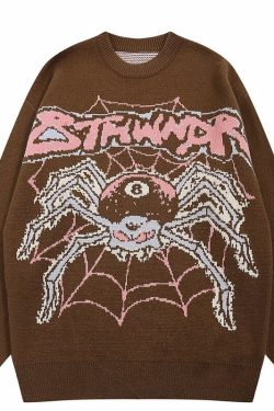 Style Core Aesthetics, New Style Trends - Evil Spider Graphic Knit Cotton Sweater