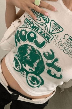 Style Core Aesthetics, New Style Trends - Eye Look Graphic Crop Tank Top