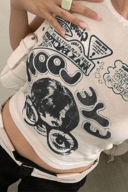 Style Core Aesthetics, New Style Trends - Eye Look Graphic Crop Tank Top