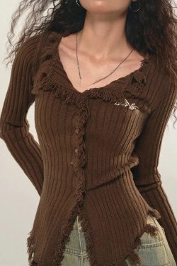 Style Core Aesthetics, New Style Trends - Fairy Grunge Corduroy Distressed Cardigan