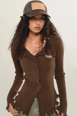 Style Core Aesthetics, New Style Trends - Fairy Grunge Corduroy Distressed Cardigan