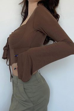 Style Core Aesthetics, New Style Trends - Fairy Grunge Flared Sleeve Crop Top