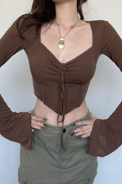 Style Core Aesthetics, New Style Trends - Fairy Grunge Flared Sleeve Crop Top