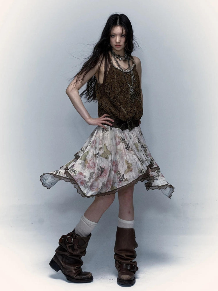 Style Core Aesthetics, New Style Trends - Fairy Grunge Floral Asymmetric Midi Skirt Style Core Aesthetics, New Style Trends - Fairy Grunge Floral Asymmetric Midi Skirt