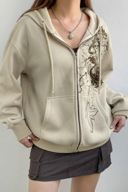 Style Core Aesthetics, New Style Trends - Fairy Grunge Floral Zip-Up Hoodie