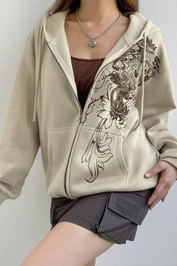 Style Core Aesthetics, New Style Trends - Fairy Grunge Floral Zip-Up Hoodie