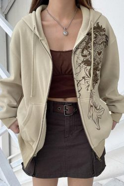 Style Core Aesthetics, New Style Trends - Fairy Grunge Floral Zip-Up Hoodie