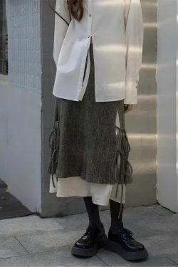 Style Core Aesthetics, New Style Trends - Fairy Grunge Lace Up Midi Skirt