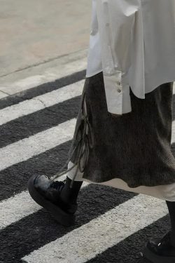 Style Core Aesthetics, New Style Trends - Fairy Grunge Lace Up Midi Skirt