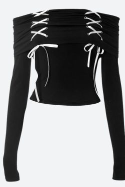 Style Core Aesthetics, New Style Trends - Fairy Grunge Off Shoulder Lace Up Top