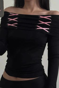 Style Core Aesthetics, New Style Trends - Fairy Grunge Off Shoulder Lace Up Top