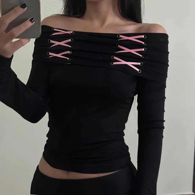Style Core Aesthetics, New Style Trends - Fairy Grunge Off Shoulder Lace Up Top Style Core Aesthetics, New Style Trends - Fairy Grunge Off Shoulder Lace Up Top