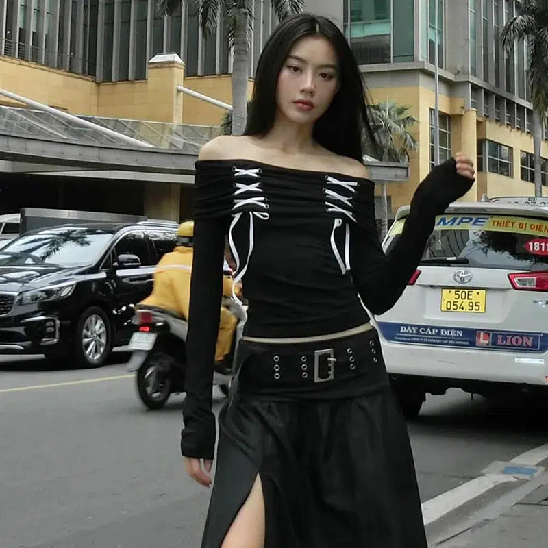 Style Core Aesthetics, New Style Trends - Fairy Grunge Off Shoulder Lace Up Top Style Core Aesthetics, New Style Trends - Fairy Grunge Off Shoulder Lace Up Top