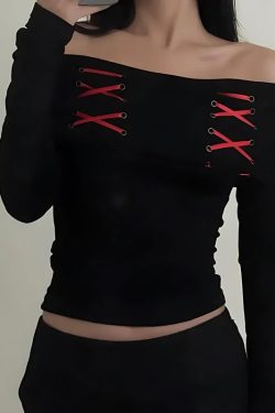 Style Core Aesthetics, New Style Trends - Fairy Grunge Off Shoulder Lace Up Top