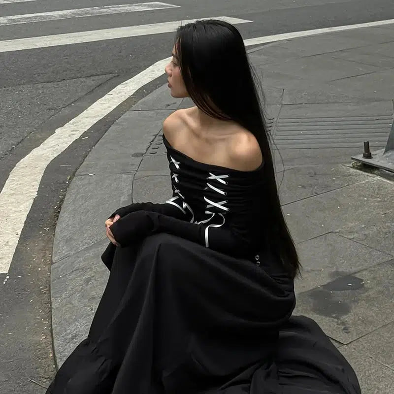 Style Core Aesthetics, New Style Trends - Fairy Grunge Off Shoulder Lace Up Top Style Core Aesthetics, New Style Trends - Fairy Grunge Off Shoulder Lace Up Top