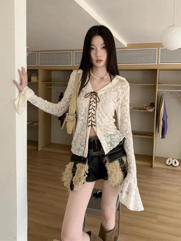 Style Core Aesthetics, New Style Trends - Fairy Grunge Transparent Lace Top Style Core Aesthetics, New Style Trends - Fairy Grunge Transparent Lace Top