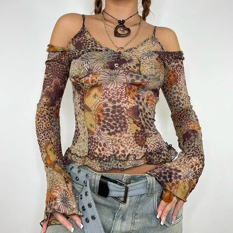 Style Core Aesthetics, New Style Trends - Fairycore Floral Mesh Top Style Core Aesthetics, New Style Trends - Fairycore Floral Mesh Top