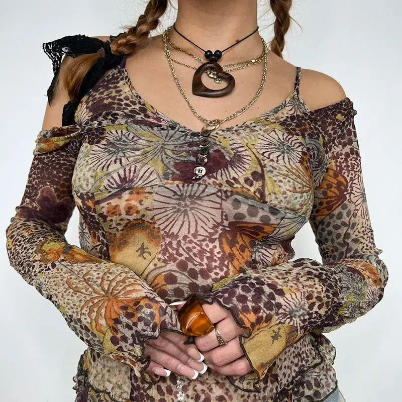 Style Core Aesthetics, New Style Trends - Fairycore Floral Mesh Top Style Core Aesthetics, New Style Trends - Fairycore Floral Mesh Top