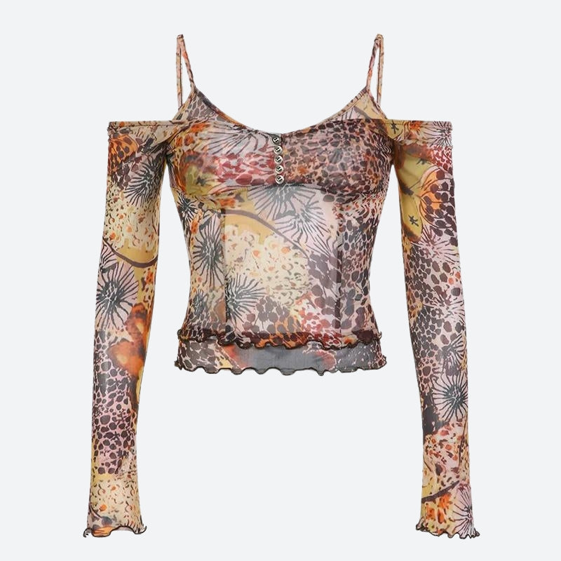 Style Core Aesthetics, New Style Trends - Fairycore Floral Mesh Top Style Core Aesthetics, New Style Trends - Fairycore Floral Mesh Top