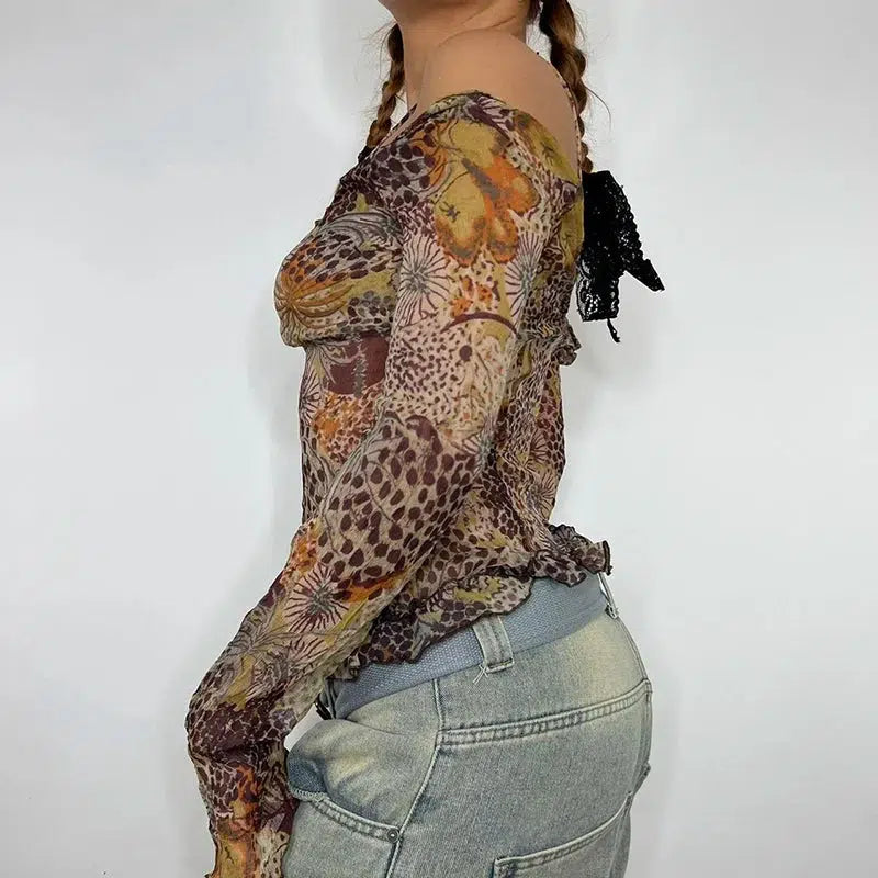 Style Core Aesthetics, New Style Trends - Fairycore Floral Mesh Top Style Core Aesthetics, New Style Trends - Fairycore Floral Mesh Top