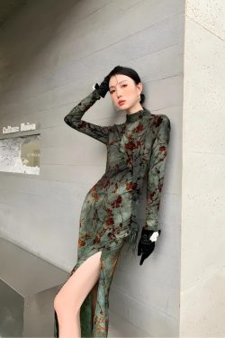 Style Core Aesthetics, New Style Trends - Fairycore Floral Slit Qipao Mini Dress