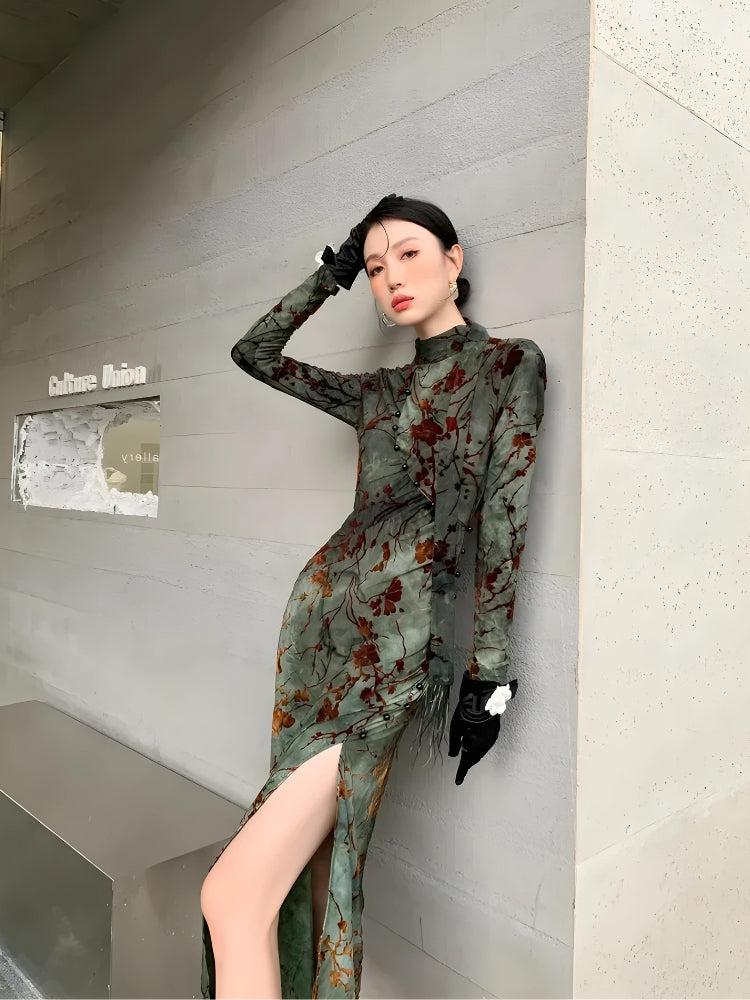 Style Core Aesthetics, New Style Trends - Fairycore Floral Slit Qipao Mini Dress Style Core Aesthetics, New Style Trends - Fairycore Floral Slit Qipao Mini Dress