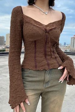 Style Core Aesthetics, New Style Trends - Fairycore Lace Detailed Shirred Top